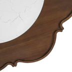 Table basse Petal ModernLuxe avec verre à motif craquelé blanc, table basse de cocktail du milieu du siècle à 2 niveaux, table d'appoint de canapé en rotin, Noyer
