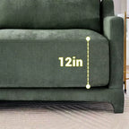 Canapé 2 places en velours chenille vert, structure en bois de haute qualité avec accoudoirs, 2 coussins lombaires inclus, éponge résistante, installation facile
