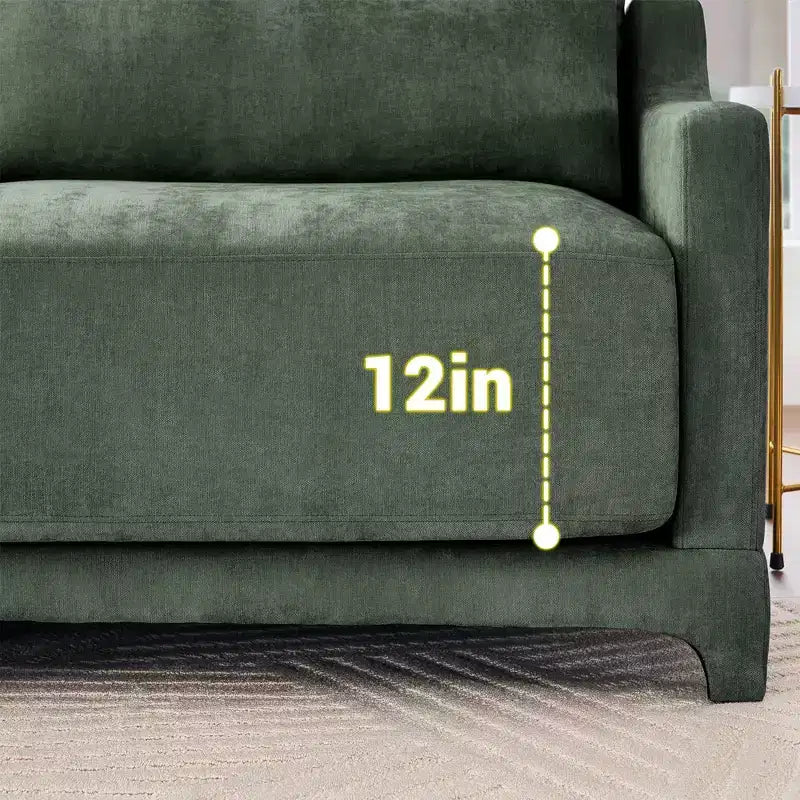 Canapé 2 places en velours chenille vert, structure en bois de haute qualité avec accoudoirs, 2 coussins lombaires inclus, éponge résistante, installation facile