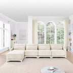 Canapé 4 places en tissu chenille beige avec 1 pouf mobile, éponge haute résilience, facile à installer