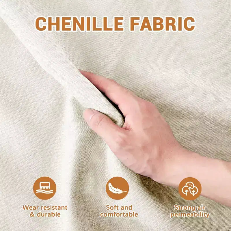 Canapé 4 places en tissu chenille beige avec 1 pouf mobile, éponge haute résilience, facile à installer
