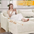 Canapé 4 places en tissu chenille beige avec 1 pouf mobile, éponge haute résilience, facile à installer