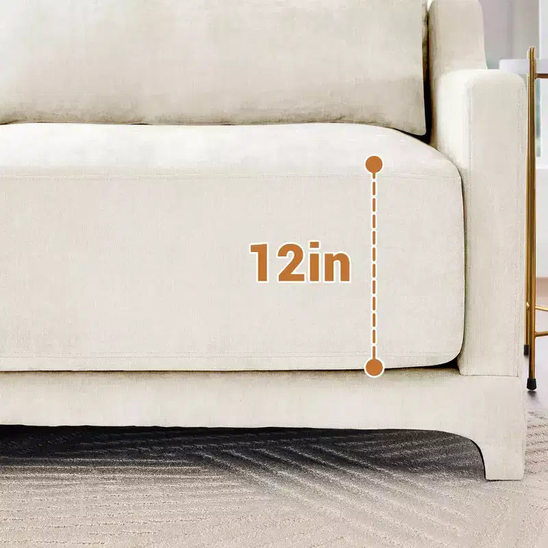 Canapé 4 places en tissu chenille beige avec 1 pouf mobile, éponge haute résilience, facile à installer