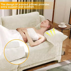 Canapé 4 places en tissu chenille beige avec 1 pouf mobile, éponge haute résilience, facile à installer