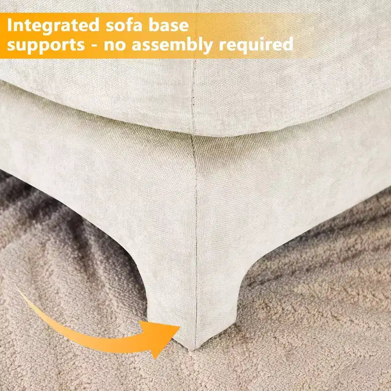 Canapé 4 places en tissu chenille beige avec 1 pouf mobile, éponge haute résilience, facile à installer