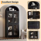 Bibliothèque arquée de 183 cm CuisinSmart, étagère de style ferme moderne avec 4 portes vitrées/en bois et étagère ouverte, meuble de rangement autonome.