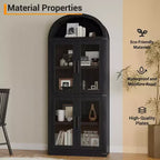 Bibliothèque arquée de 183 cm CuisinSmart, étagère de style ferme moderne avec 4 portes vitrées/en bois et étagère ouverte, meuble de rangement autonome.