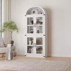 Bibliothèque arquée de 183 cm CuisinSmart, étagère de style ferme moderne avec 4 portes vitrées/en bois et étagère ouverte, meuble de rangement autonome.