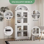 Bibliothèque arquée de 183 cm CuisinSmart, étagère de style ferme moderne avec 4 portes vitrées/en bois et étagère ouverte, meuble de rangement autonome.