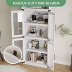 Bibliothèque arquée de 183 cm CuisinSmart, étagère de style ferme moderne avec 4 portes vitrées/en bois et étagère ouverte, meuble de rangement autonome.