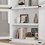 Bibliothèque arquée de 183 cm CuisinSmart, étagère de style ferme moderne avec 4 portes vitrées/en bois et étagère ouverte, meuble de rangement autonome.