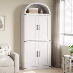 Bibliothèque arquée de 183 cm CuisinSmart, étagère de style ferme moderne avec 4 portes vitrées/en bois et étagère ouverte, meuble de rangement autonome.