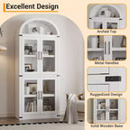 Bibliothèque arquée de 183 cm CuisinSmart, étagère de style ferme moderne avec 4 portes vitrées/en bois et étagère ouverte, meuble de rangement autonome.
