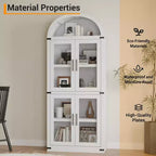 Bibliothèque arquée de 183 cm CuisinSmart, étagère de style ferme moderne avec 4 portes vitrées/en bois et étagère ouverte, meuble de rangement autonome.
