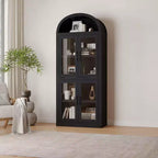 Bibliothèque arquée de 183 cm CuisinSmart, étagère de style ferme moderne avec 4 portes vitrées/en bois et étagère ouverte, meuble de rangement autonome.