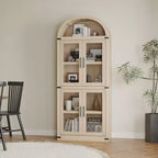 Bibliothèque arquée de 183 cm CuisinSmart, étagère de style ferme moderne avec 4 portes vitrées/en bois et étagère ouverte, meuble de rangement autonome.