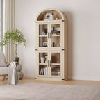 Bibliothèque arquée de 183 cm CuisinSmart, étagère de style ferme moderne avec 4 portes vitrées/en bois et étagère ouverte, meuble de rangement autonome.
