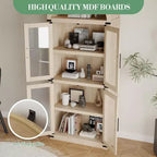 Bibliothèque arquée de 183 cm CuisinSmart, étagère de style ferme moderne avec 4 portes vitrées/en bois et étagère ouverte, meuble de rangement autonome.