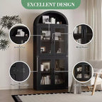 Bibliothèque arquée de 183 cm CuisinSmart, étagère de style ferme moderne avec 4 portes vitrées/en bois et étagère ouverte, meuble de rangement autonome.