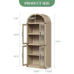 Bibliothèque arquée de 183 cm CuisinSmart, étagère de style ferme moderne avec 4 portes vitrées/en bois et étagère ouverte, meuble de rangement autonome.