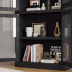 Bibliothèque arquée de 183 cm CuisinSmart, étagère de style ferme moderne avec 4 portes vitrées/en bois et étagère ouverte, meuble de rangement autonome.