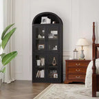 Bibliothèque arquée de 183 cm CuisinSmart, étagère de style ferme moderne avec 4 portes vitrées/en bois et étagère ouverte, meuble de rangement autonome.