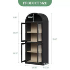 Bibliothèque arquée de 183 cm CuisinSmart, étagère de style ferme moderne avec 4 portes vitrées/en bois et étagère ouverte, meuble de rangement autonome.