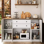 TROPOW 58 Buffet Bahut avec Rangement avec 4 Portes et 2 Tiroirs, Meuble de Rangement de Cuisine en Bois Style Ferme, Meuble de Rangement, Meuble Bar à Café