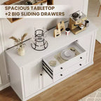 TROPOW 58 Buffet Bahut avec Rangement avec 4 Portes et 2 Tiroirs, Meuble de Rangement de Cuisine en Bois Style Ferme, Meuble de Rangement, Meuble Bar à Café