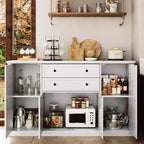 TROPOW 58 Buffet Bahut avec Rangement avec 4 Portes et 2 Tiroirs, Meuble de Rangement de Cuisine en Bois Style Ferme, Meuble de Rangement, Meuble Bar à Café