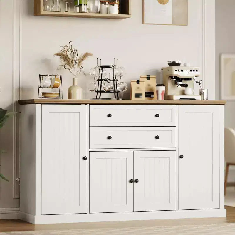 TROPOW 58 Buffet Bahut avec Rangement avec 4 Portes et 2 Tiroirs, Meuble de Rangement de Cuisine en Bois Style Ferme, Meuble de Rangement, Meuble Bar à Café