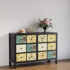 Commode à 6 tiroirs pour chambre à coucher, commode en bois, commode à motif floral rétro, commodes de ferme pour chambre à coucher, salon, couloir, entrée