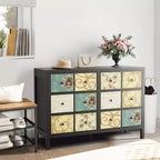 Commode à 6 tiroirs pour chambre à coucher, commode en bois, commode à motif floral rétro, commodes de ferme pour chambre à coucher, salon, couloir, entrée
