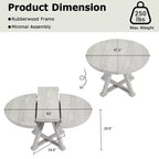 Ensemble table de salle à manger ronde extensible VECELO, table en bois d'hévéa avec 4/6 chaises de salle à manger rembourrées sans accoudoirs pour cuisine, gris