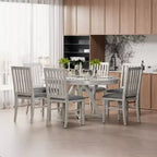 Ensemble table de salle à manger ronde extensible VECELO, table en bois d'hévéa avec 4/6 chaises de salle à manger rembourrées sans accoudoirs pour cuisine, gris