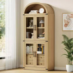 Bibliothèque haute GustoWave 71,4 pouces à arc avec 4 portes et 2 tiroirs, étagères de rangement pour vitrine de 15,8 pouces de profondeur, étagère en bois
