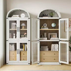Bibliothèque haute GustoWave 71,4 pouces à arc avec 4 portes et 2 tiroirs, étagères de rangement pour vitrine de 15,8 pouces de profondeur, étagère en bois