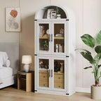 Bibliothèque haute GustoWave 71,4 pouces à arc avec 4 portes et 2 tiroirs, étagères de rangement pour vitrine de 15,8 pouces de profondeur, étagère en bois