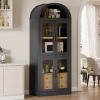 Bibliothèque haute GustoWave 71,4 pouces à arc avec 4 portes et 2 tiroirs, étagères de rangement pour vitrine de 15,8 pouces de profondeur, étagère en bois