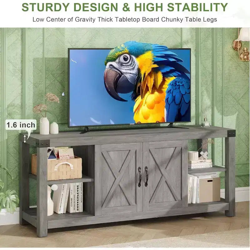 Meuble TV de ferme DobleePy 60 avec portes et étagères, centre de divertissement pour TV jusqu'à 65 pouces, rangement spacieux et durable