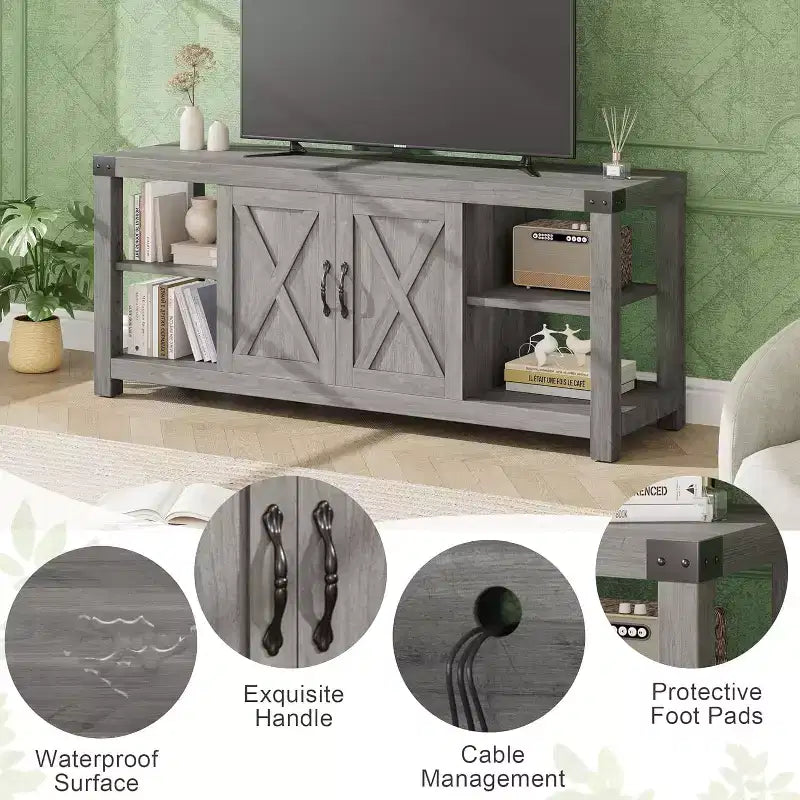 Meuble TV de ferme DobleePy 60 avec portes et étagères, centre de divertissement pour TV jusqu'à 65 pouces, rangement spacieux et durable