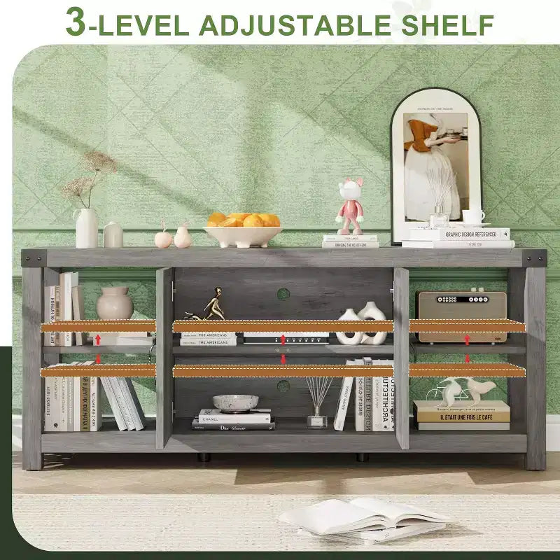 Meuble TV de ferme DobleePy 60 avec portes et étagères, centre de divertissement pour TV jusqu'à 65 pouces, rangement spacieux et durable