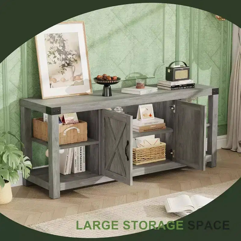 Meuble TV de ferme DobleePy 60 avec portes et étagères, centre de divertissement pour TV jusqu'à 65 pouces, rangement spacieux et durable