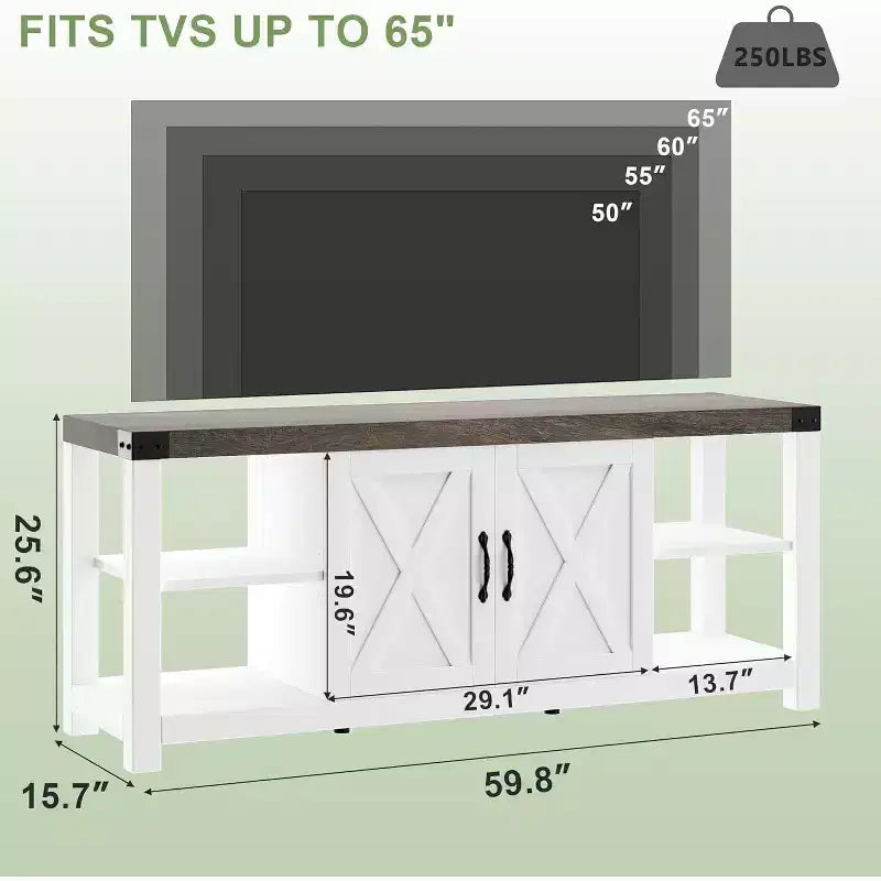 Meuble TV de ferme DobleePy 60 avec portes et étagères, centre de divertissement pour TV jusqu'à 65 pouces, rangement spacieux et durable