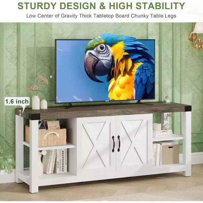 Meuble TV de ferme DobleePy 60 avec portes et étagères, centre de divertissement pour TV jusqu'à 65 pouces, rangement spacieux et durable