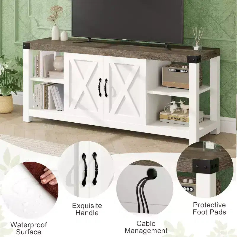 Meuble TV de ferme DobleePy 60 avec portes et étagères, centre de divertissement pour TV jusqu'à 65 pouces, rangement spacieux et durable
