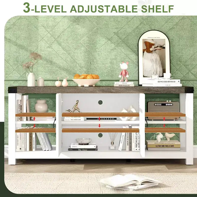 Meuble TV de ferme DobleePy 60 avec portes et étagères, centre de divertissement pour TV jusqu'à 65 pouces, rangement spacieux et durable