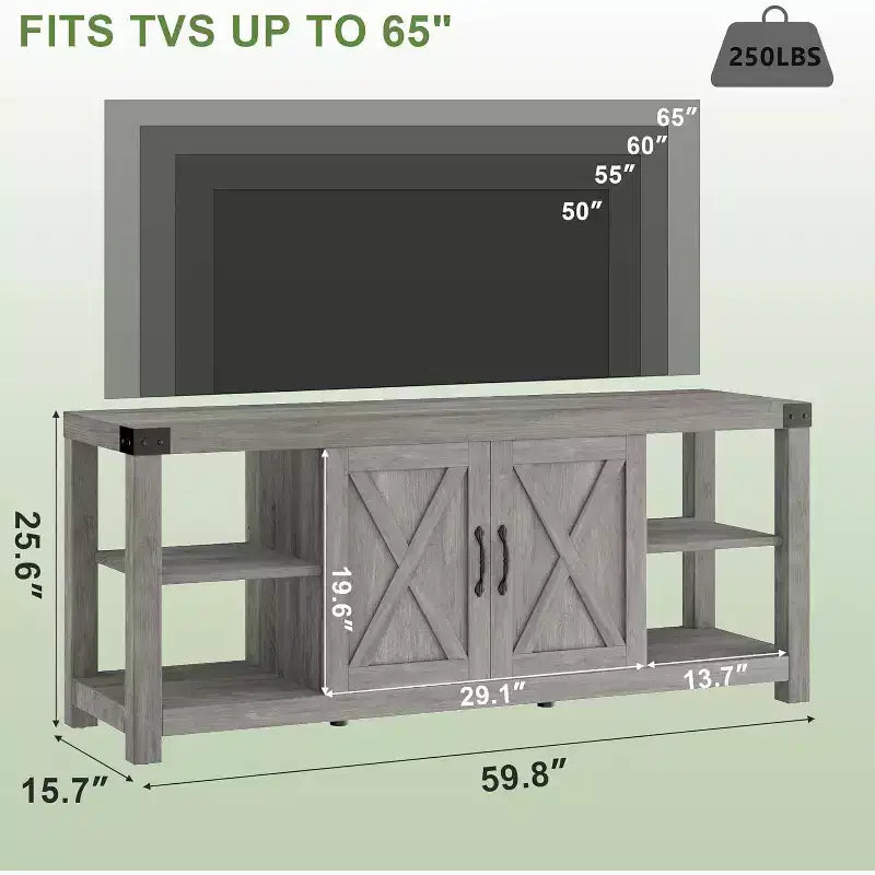 Meuble TV de ferme DobleePy 60 avec portes et étagères, centre de divertissement pour TV jusqu'à 65 pouces, rangement spacieux et durable