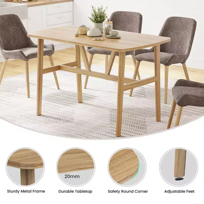 PexFix Table de salle à manger 47 pour 4-6 personnes, Table de cuisine en bois, Table de dîner moderne avec cadre en bois robuste pour salle à manger et cuisine, Nature