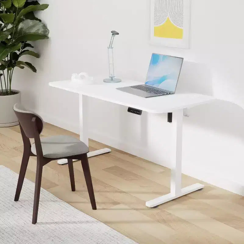 PexFix Bureau assis-debout électrique 122 x 61 cm, plateau blanc, hauteur réglable, pour ordinateur, bureau à domicile avec plateau en deux parties